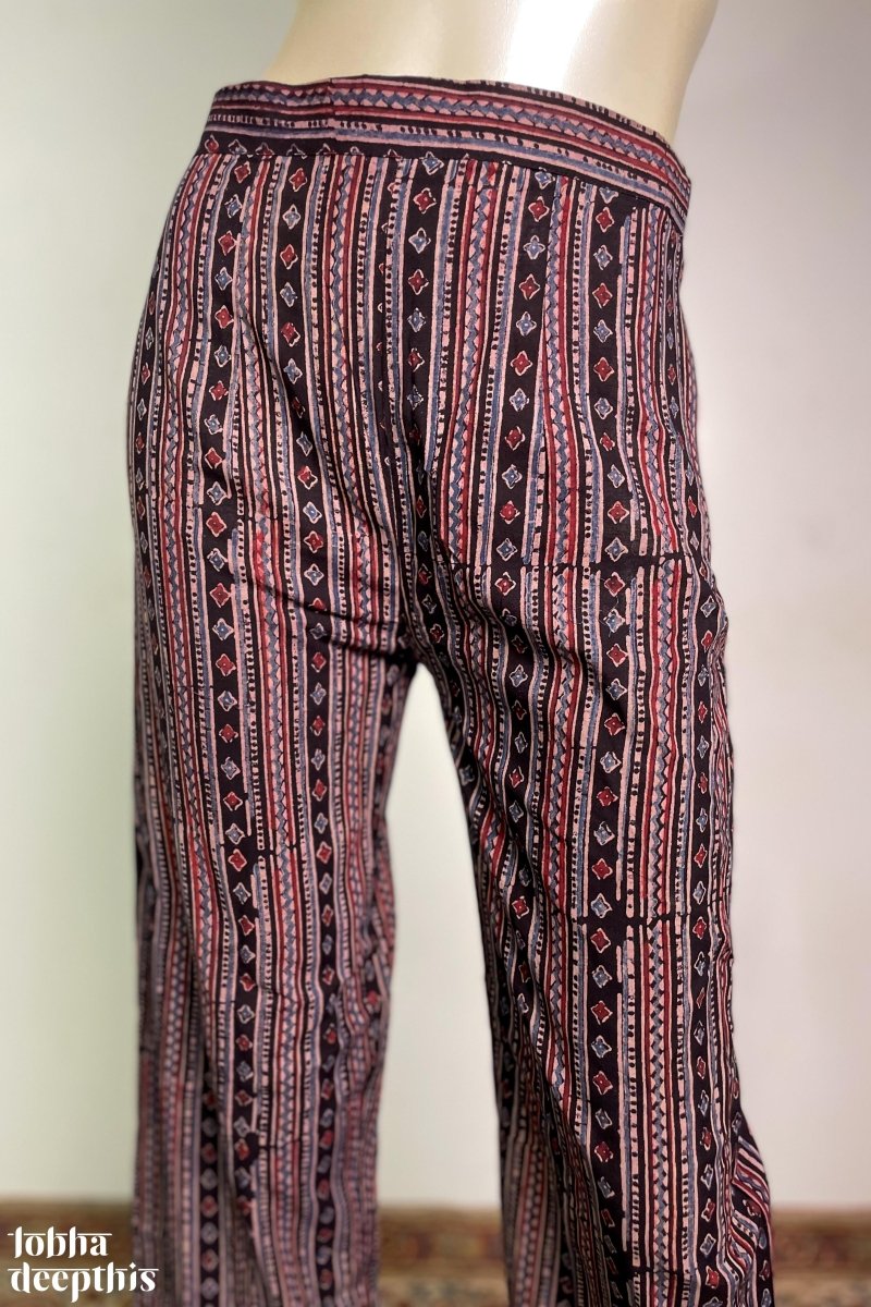 black ajrakh striped cotton parallel pants lobha deepthis 261718